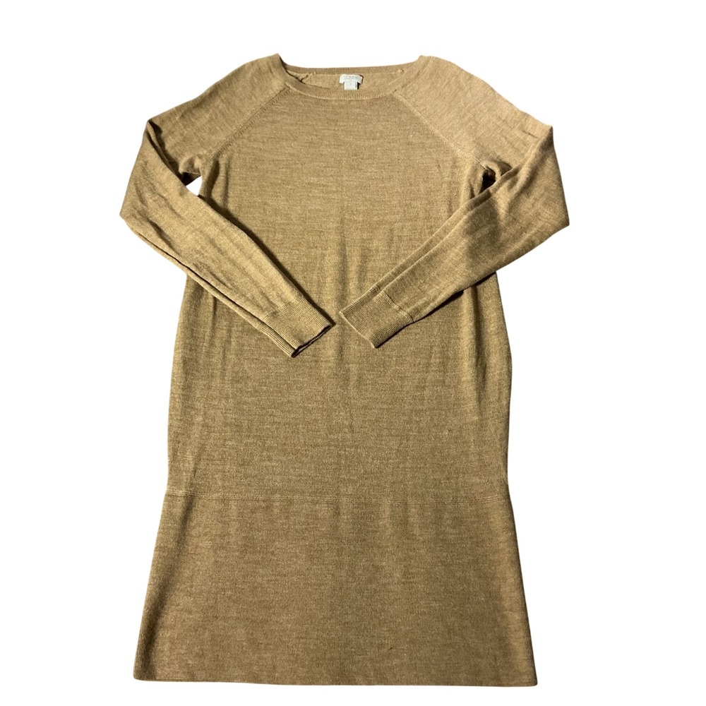 J.Crew Wool Blend Old Money Knit Sweater Dress Womens S Brown Long Sleeve Raglan